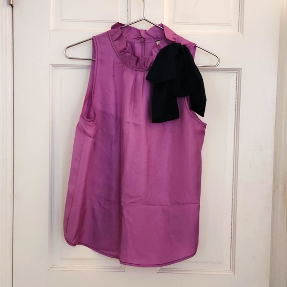 J.Crew lavender silk twill blouse with navy bow